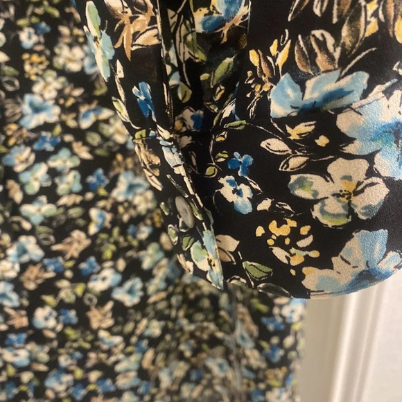 J JILL Floral tunic Blouse Black Layered Tiered Button Up and Long Sleeve S XL - Picture 5 of 10